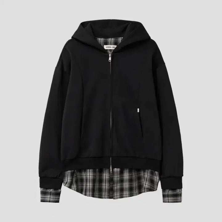 [BUNJANG] Mixxo Layered Hooded Zip-Up [BLACK] / 미쏘 셔츠 레이어드 후드집업 [BLACK] 새상품