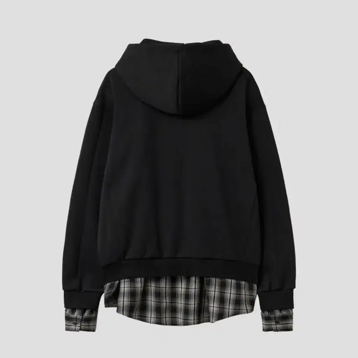 [BUNJANG] Mixxo Layered Hooded Zip-Up [BLACK] / 미쏘 셔츠 레이어드 후드집업 [BLACK] 새상품
