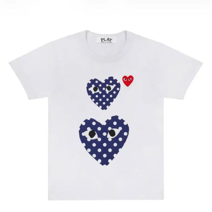 [SOLD OUT] 플레이 꼼데가르송 폴카 닷 더블 하트 티셔츠 화이트
