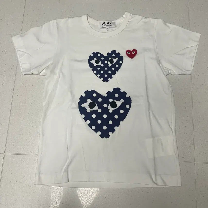 [SOLD OUT] 플레이 꼼데가르송 폴카 닷 더블 하트 티셔츠 화이트