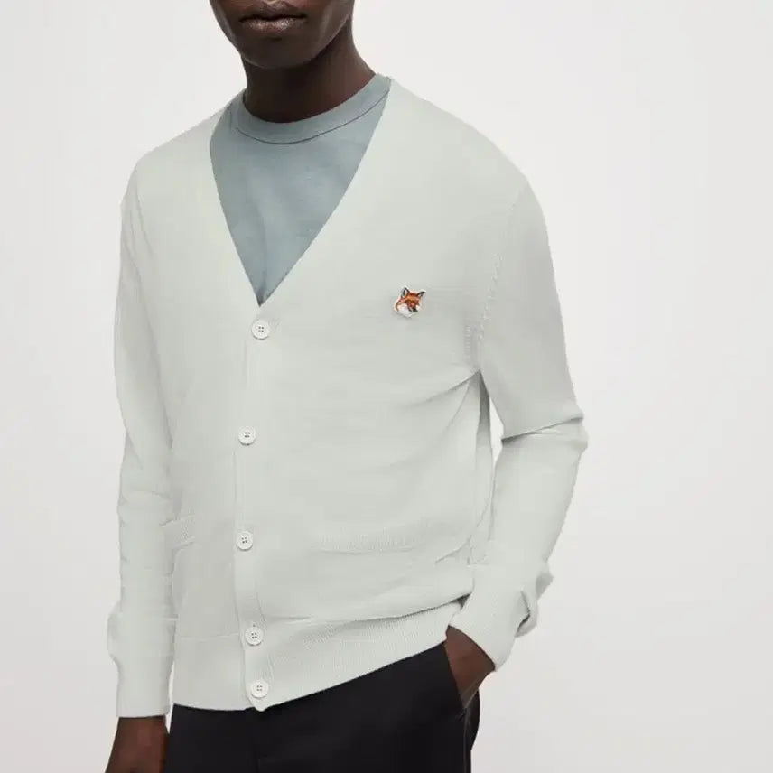 [BUNJANG] Maison Kitsune Fox Head Cardigan Light Gray / 메종 키츠네 폭스 헤드 가디건 라이트 그레이 판매합니다(M)
