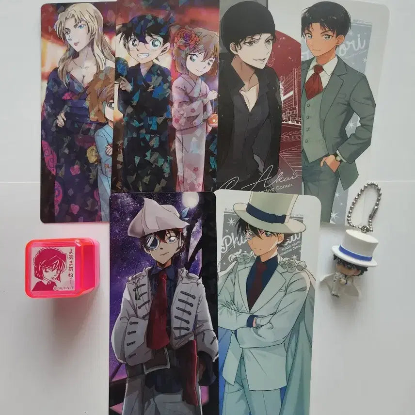 [BUNJANG] Conan Bundle Set (Kaito Kid) Card + Keyring + Stamp / 코난 굿즈 일괄 정리 (괴도키드 포함 카드 대량 + 키링 + 스탬프)