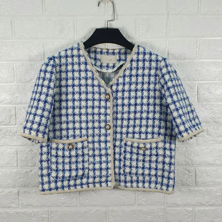 [BUNJANG] J.J. GOTS Checked Tweed Short Sleeve Jacket / [F]JJ지고트 체크 트위드 반팔 자켓
