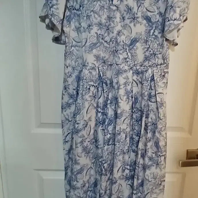 [BUNJANG] Blue Pattern Short Sleeve Long Dress / 블루 패턴 반팔 롱 원피스77