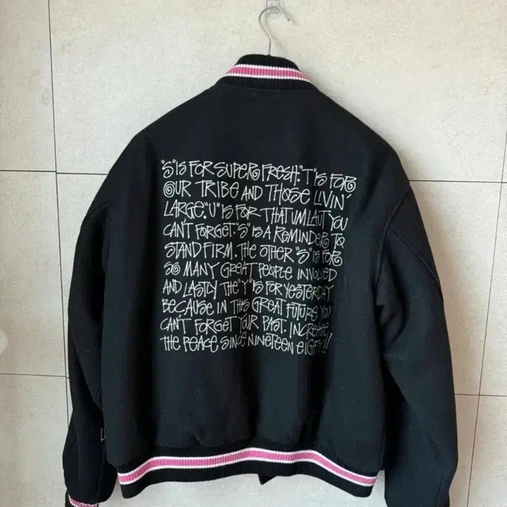 [BUNJANG] Stussy S Talk Melten Varsity Jacket Black L / 스투시 S 토크 멜튼 바시티 자켓 블랙 L