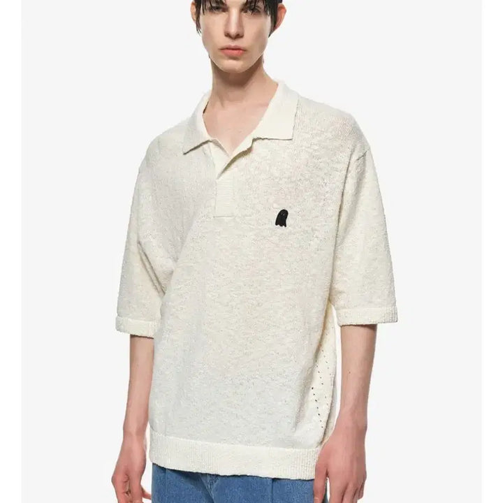 [BUNJANG] ZIOSONGZIO Boucle Open Collar Knit T-shirt / 지오송지오 엠블런스 부클 오픈 카라 니트 티셔츠 105