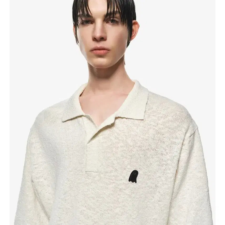 [BUNJANG] ZIOSONGZIO Boucle Open Collar Knit T-shirt / 지오송지오 엠블런스 부클 오픈 카라 니트 티셔츠 105