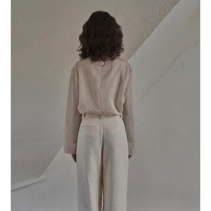 [BUNJANG] Without Summer Layered Satin Blouse Beige / 위드아웃썸머 레이어드 새틴 블라우스 베이지