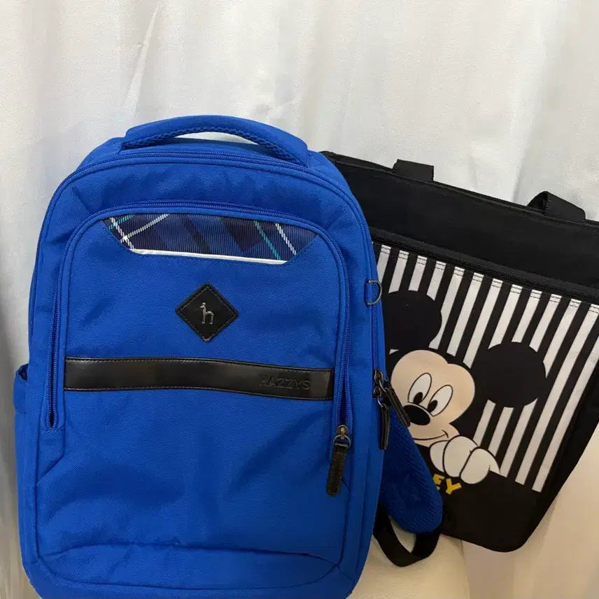[BUNJANG] Hazzys Blue Backpack + Mickey Mouse Tote Bag Set / 헤지스 블루 백팩 + 미키마우스 가방 세트