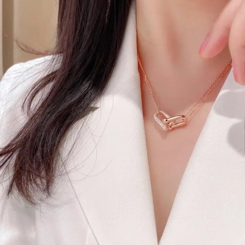 [BUNJANG] Tiffany Double Ring Diamond Horseshoe Clip Necklace / 티파니 더블 링 다이아몬드 말굽 클립 목걸이