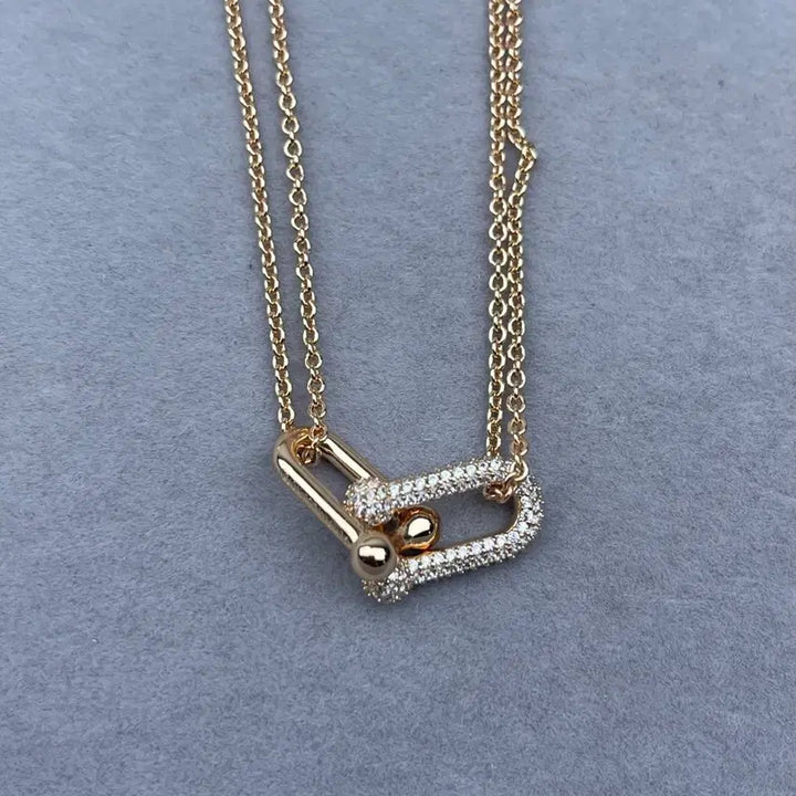 [BUNJANG] Tiffany Double Ring Diamond Horseshoe Clip Necklace / 티파니 더블 링 다이아몬드 말굽 클립 목걸이