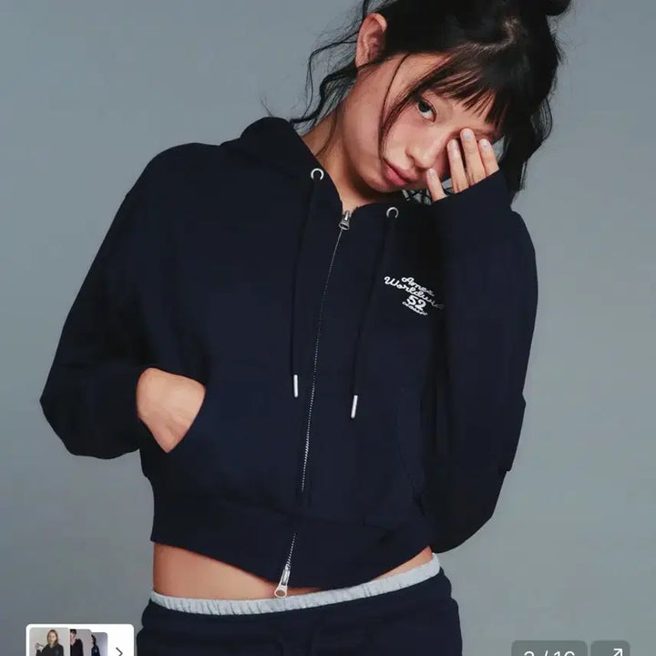 [BUNJANG] AMES WORLDWIDE Classic Crop Hoodie Zip-up Navy / 아메스월드와이드 클래식 크롭 후드집업 네이비