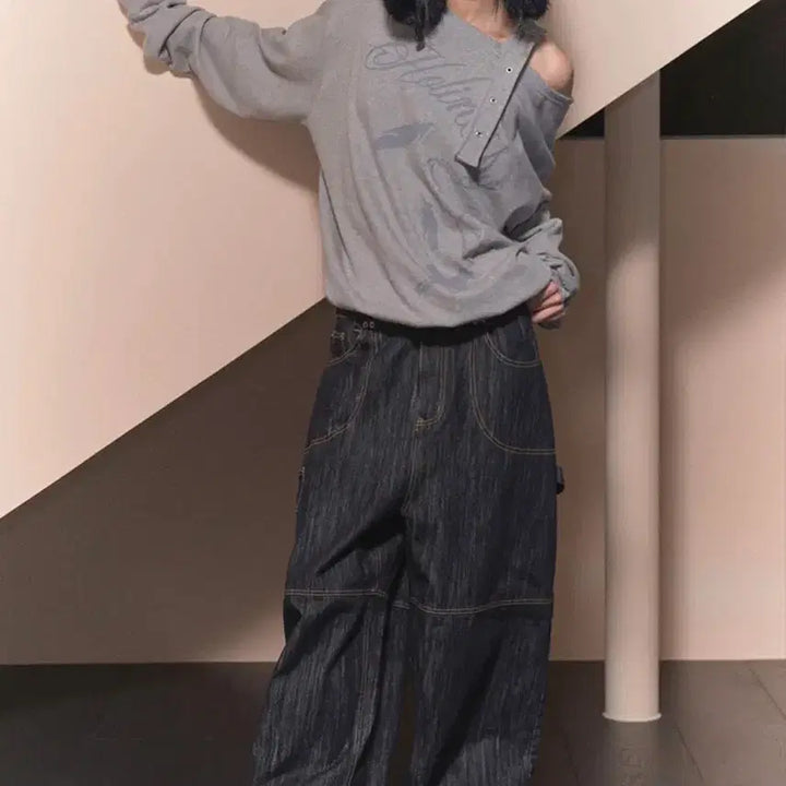 [BUNJANG] Fancy Club Carpenter Lettering Denim Pants (Black) / 팬시클럽 카펜더 레터링 데님 팬츠 (BLACK)_F24ZD884