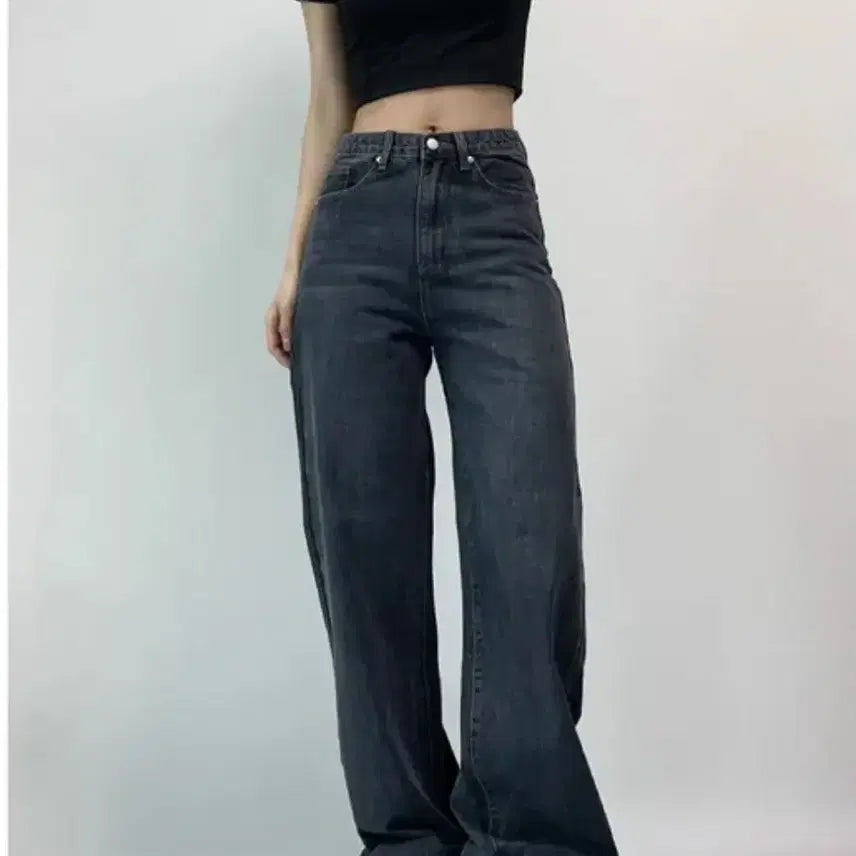 [BUNJANG] High-Waisted Straight Wide Denim Jeans / 원가 3.4) 4계절 하이웨스트 일자 와이드 데님 청바지 진청