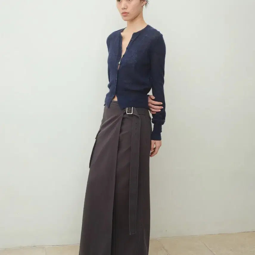 [BUNJANG] NINNET Belted Wrap Skirt Charcoal / 닌닛 벨티드 랩스커트 차콜