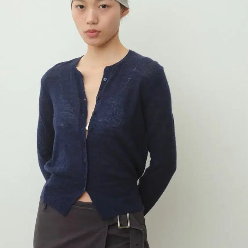 [BUNJANG] Ninin Wool See-through Cardigan Navy / 닌닛 울시스루가디건 네이비