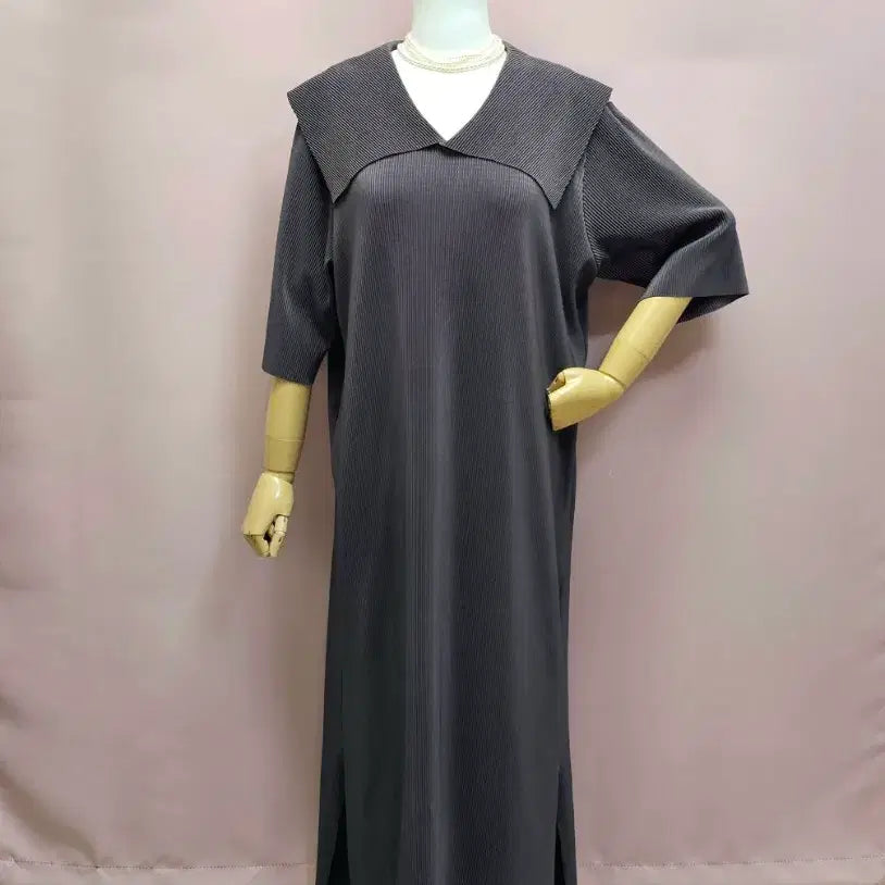[BUNJANG] Sailor Big Collar Pleated Long Dress / 세일러 빅카라 플리츠 롱원피스