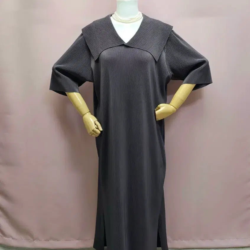 [BUNJANG] Sailor Big Collar Pleated Long Dress / 세일러 빅카라 플리츠 롱원피스