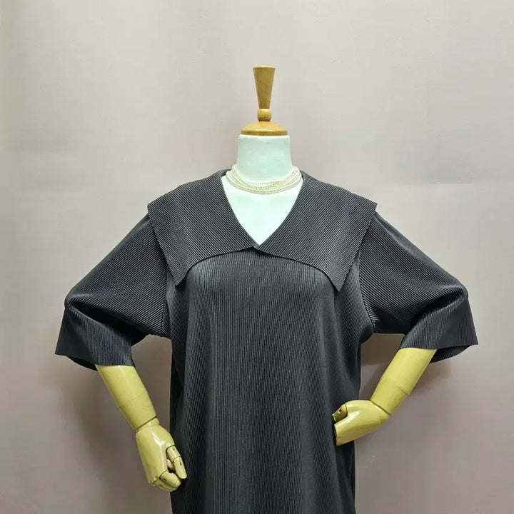 [BUNJANG] Sailor Big Collar Pleated Long Dress / 세일러 빅카라 플리츠 롱원피스
