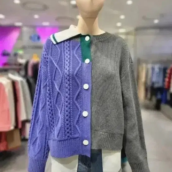 [BUNJANG] Lucky Chouette Cable Knit Cardigan / 럭키슈에뜨 배색 케이블 니트가디건 -프리