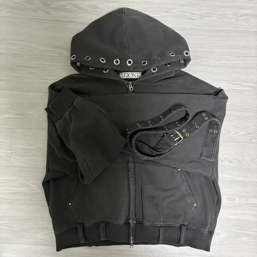 [BUNJANG] Bunte Eyelet Belt Hoodie Zip-up / 분트 아일렛 벨트 후드집업