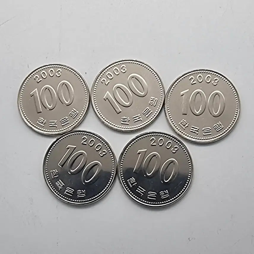 [BUNJANG] 100 Won Coin Bundle (5 Uncirculated Coins, 2003) / 2003년 미사용 100주화 5개