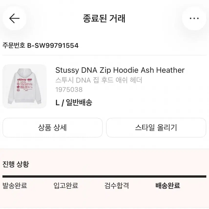 [SOLD OUT] 스투시 DNA 집업 후드 애쉬 헤더
