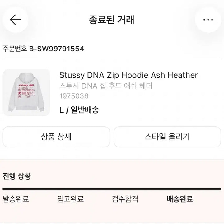 [SOLD OUT] 스투시 DNA 집업 후드 애쉬 헤더
