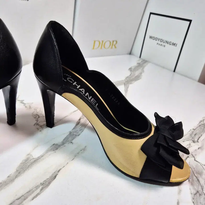 [BUNJANG] Chanel Black Ribbon Open Toe Pumps Women&