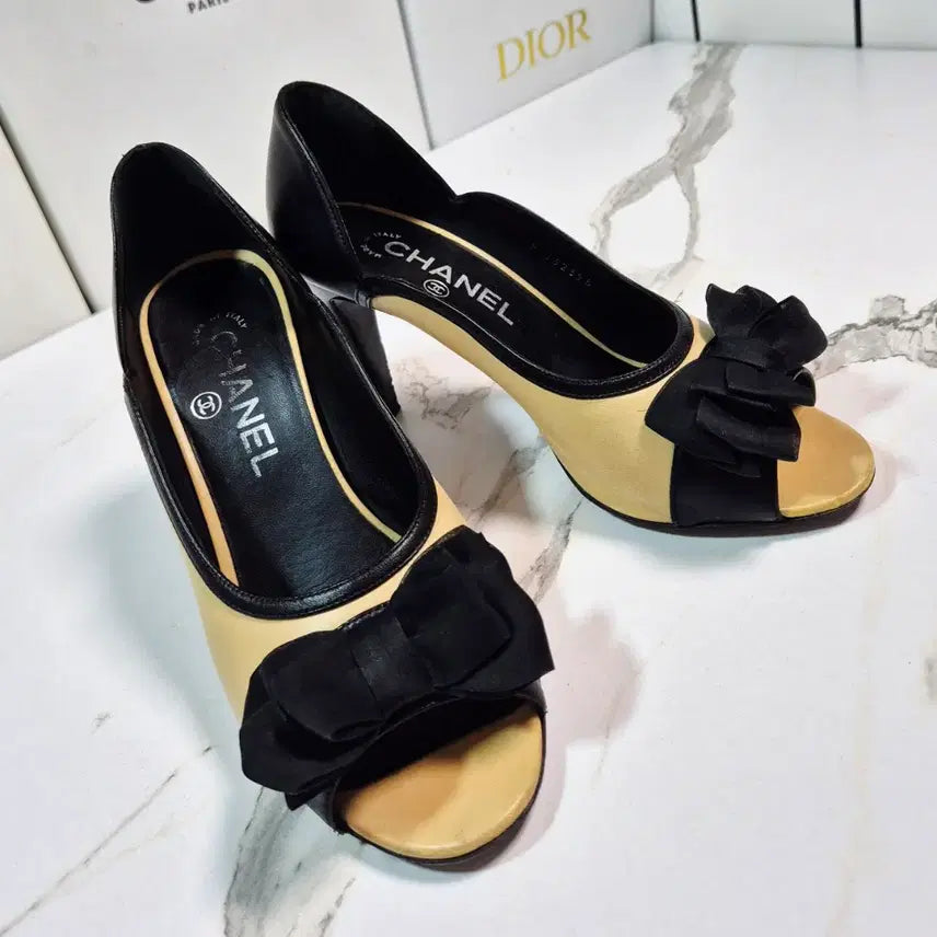 [BUNJANG] Chanel Black Ribbon Open Toe Pumps Women&
