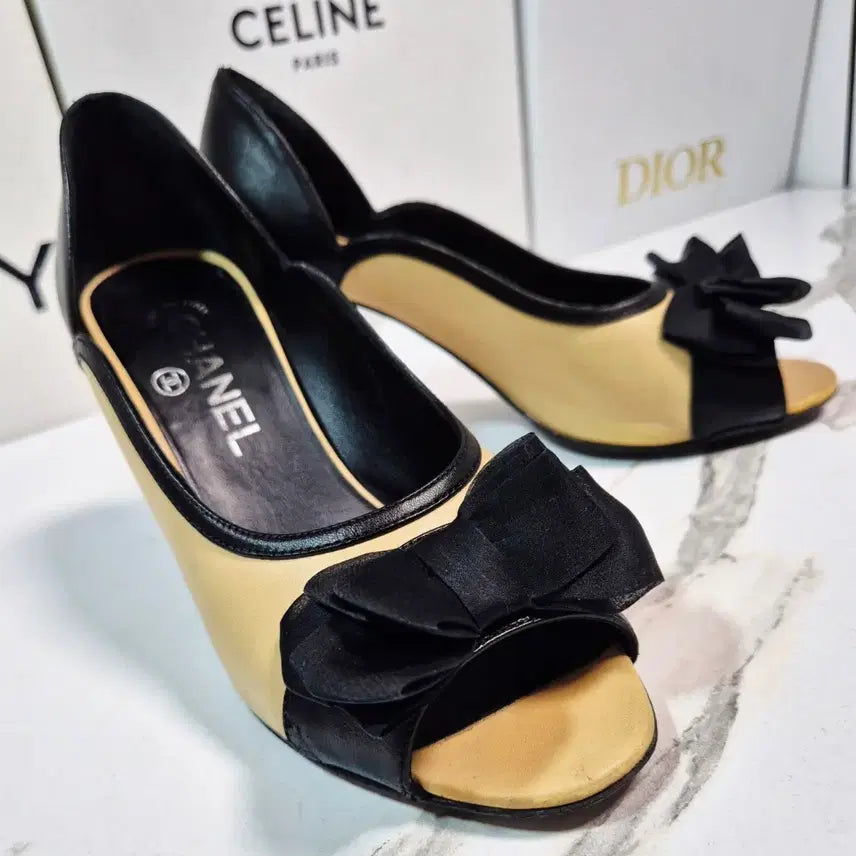 [BUNJANG] Chanel Black Ribbon Open Toe Pumps Women&