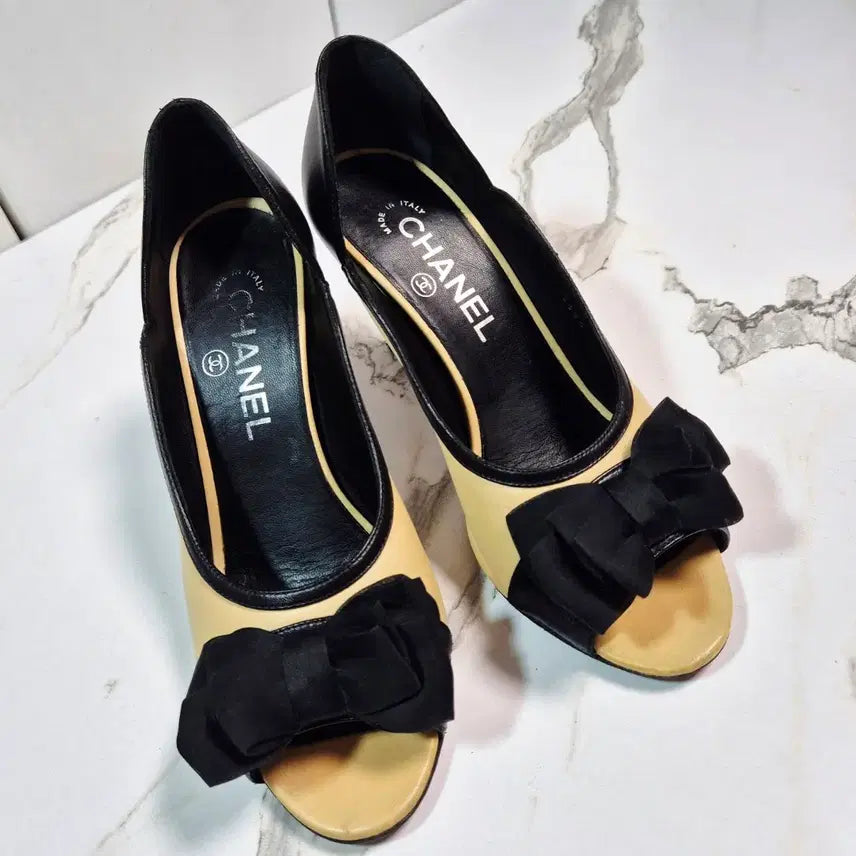 [BUNJANG] Chanel Black Ribbon Open Toe Pumps Women&