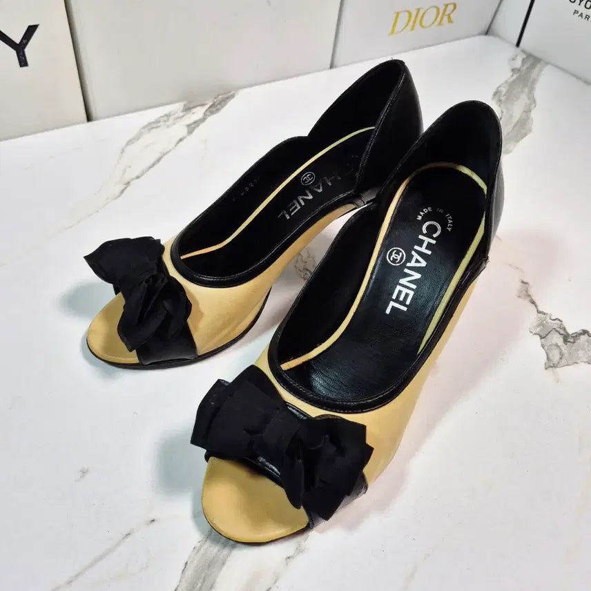 [BUNJANG] Chanel Black Ribbon Open Toe Pumps Women&