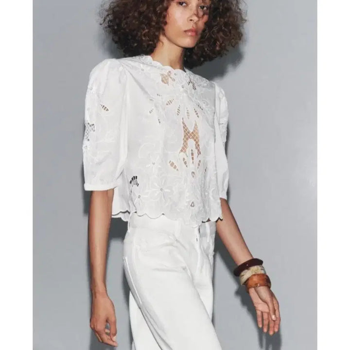 [BUNJANG] Zara Lace Point Blouse - White, XS / 새상품 Zara 자라 레이스 포인트 블라우스