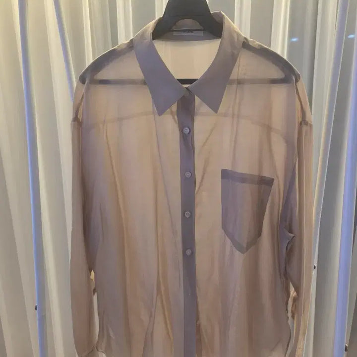 [BUNJANG] Summer See-Through Loose Fit Shirt (Pink Beige) / 여름시스루루즈핏셔츠(핑크베이지