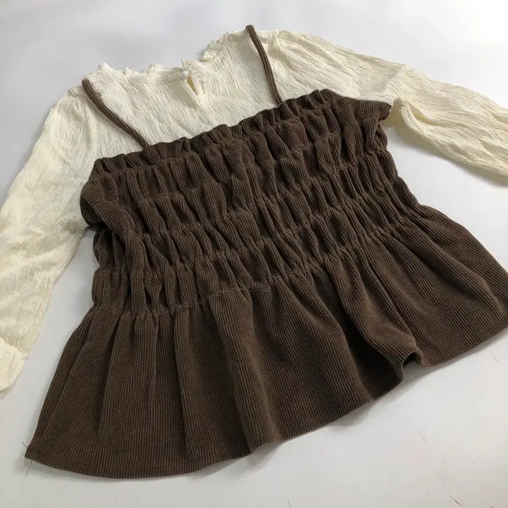 [BUNJANG] Corduroy Bustier Shirred Blouse / 코듀로이 뷔스티에 셔링 블라우스