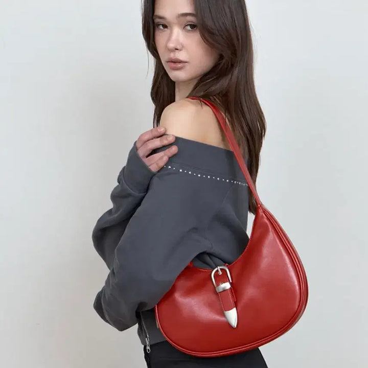 [BUNJANG] Curetty Double Belt Mini Hobo Bag - Red / 큐리티 더블벨트 미니호보백 레드
