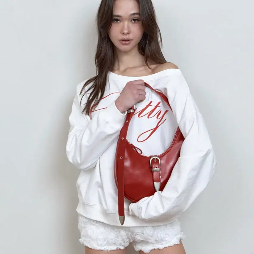 [BUNJANG] Curetty Double Belt Mini Hobo Bag - Red / 큐리티 더블벨트 미니호보백 레드