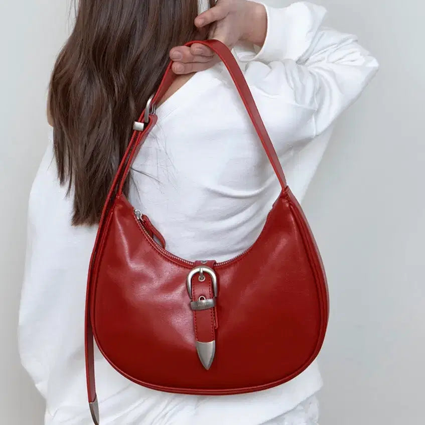 [BUNJANG] Curetty Double Belt Mini Hobo Bag - Red / 큐리티 더블벨트 미니호보백 레드