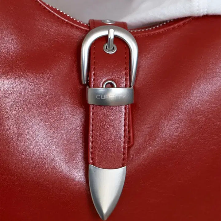 [BUNJANG] Curetty Double Belt Mini Hobo Bag - Red / 큐리티 더블벨트 미니호보백 레드