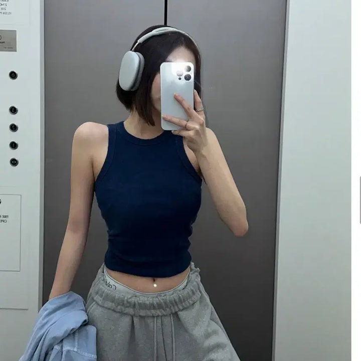 [BUNJANG] Monday Off Sand Pigment Tank Top Navy / 먼데이오프) 스웻 업 샌드 피그먼트 나시 네이비