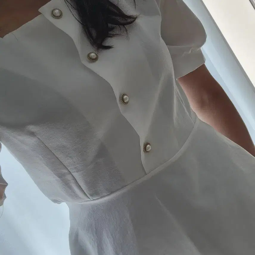 [BUNJANG] Blue Lace Square Neck Blouse (Size F) / 새상품급) 블루레이스 블라우스 F
