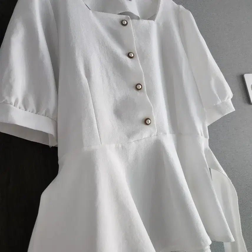 [BUNJANG] Blue Lace Square Neck Blouse (Size F) / 새상품급) 블루레이스 블라우스 F