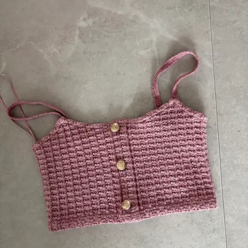 [BUNJANG] ZARA Pink Tweed Crop Top / zara 자라 핑크 트위드 크롭 탑