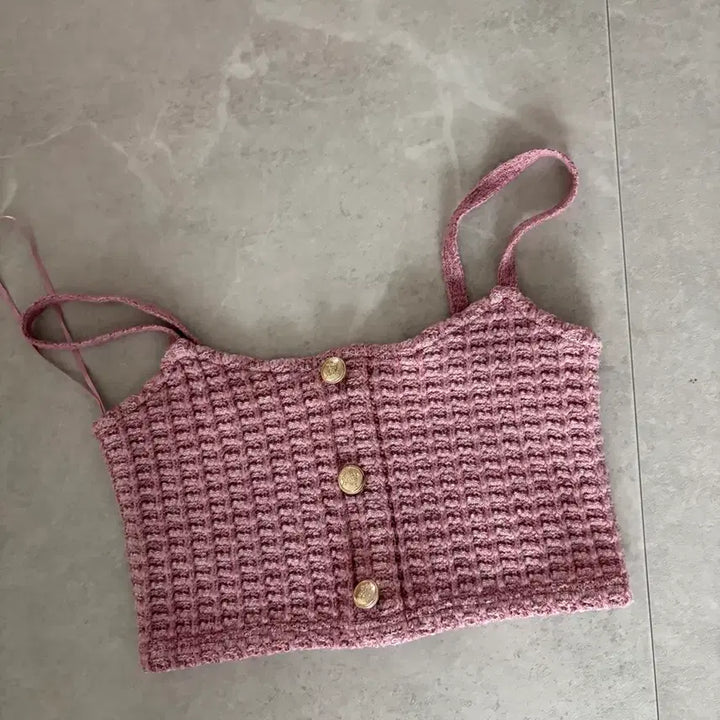 [BUNJANG] ZARA Pink Tweed Crop Top / zara 자라 핑크 트위드 크롭 탑