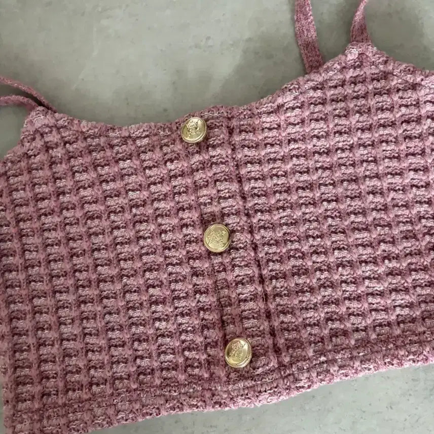 [BUNJANG] ZARA Pink Tweed Crop Top / zara 자라 핑크 트위드 크롭 탑