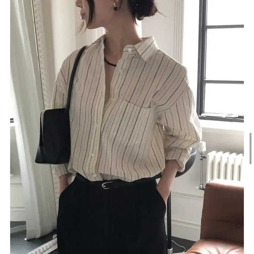 [BUNJANG] Le Butter Essential Cotton Stripe Pocket Logo Oversized T-Shirt / Le Butter 르버터 에센셜 코튼 무지 스트라이프 포켓 로고 오버핏