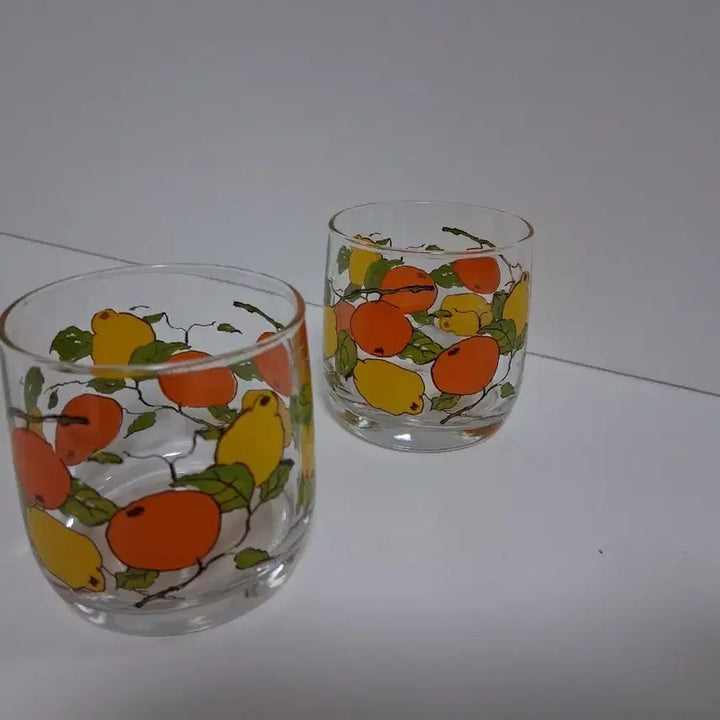 [BUNJANG] Vintage Fruit Illustration Glass Cup Set (2 pcs) / 빈티지 과일 그림 유리컵 2p