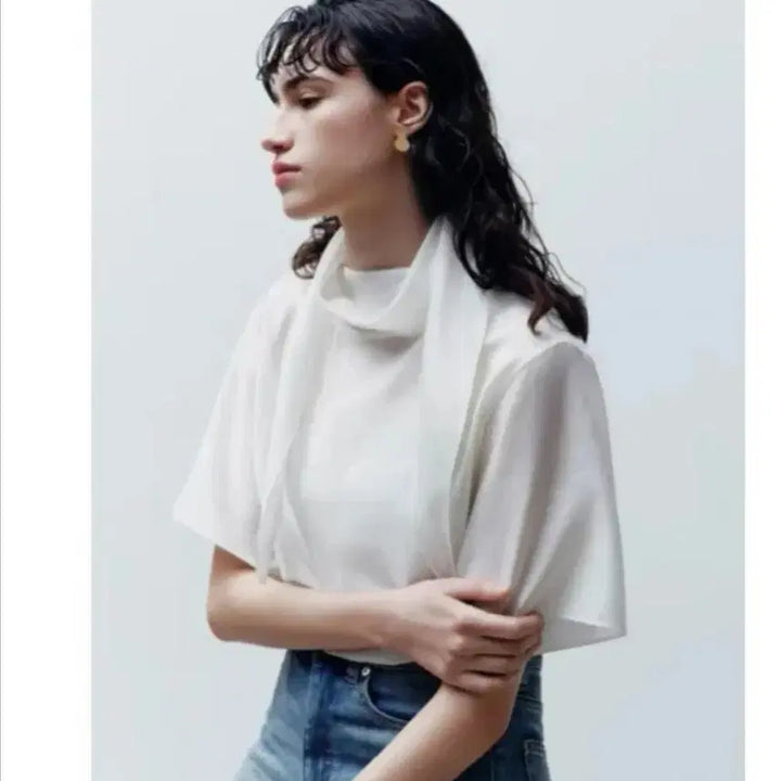 [BUNJANG] Borgo Seseia Silk Blend Scarf Blouse (Size 77) / 보르고세시아 스카프블라우스77사이즈(새상품)