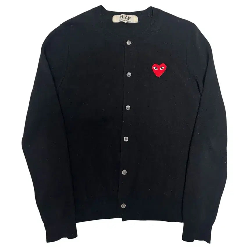 [SOLD OUT] [정품] 꼼데가르송 플레이 레드와펜 라운드넥 블랙 가디건 L